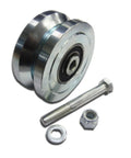 Premium Beefed Up Steel Heavy Duty V Groove Wheel 4 Inch Maintenance Free With Sealed Roller Bearings 1 Inch Mounting Angle Includes Half Inch OD Steel Axle 3000 Lb Load Capacity Single Wheel