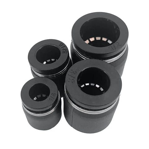20 Piece Pro Grade Pneumatic Cap Style Push To Connect Fittings For 1/4 5/16 3/8 And 1/2 Inch Tubing Durable PBT Body With POM Release Button And Zinc Ferrule High Pressure Up To 145 Psi in different sizes