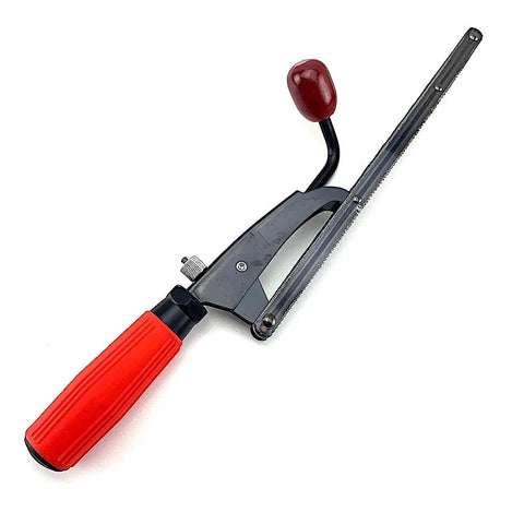 Heavy Duty Japanese Style Saw Rasp Sander With Swap Out Dual Grind Blades Coarse And Fine Teeth, 10 inch tool with red handle.