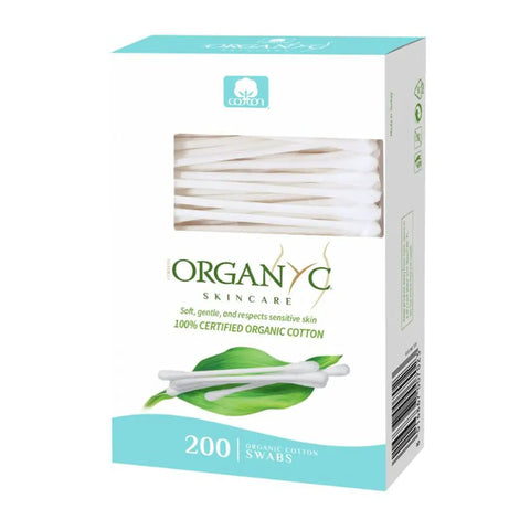 Box of 100 Percent Certified Organic Cotton Swabs No Man Made Materials 200 Count White Super Gentle Hypoallergenic For Sensitive Skin Ideal For Personal Care And Makeup Removal And Ear Cleaning