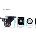 Rock Solid 1.5 Inch Caster Wheels 4 Pack Heavy Duty Industrial Swivel Trolley Casters With Brakes, 1.5 inch PU wheel with dimensions.
