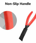 Close-up of red non-slip handle on Three Piece Sheet Metal Bender Pliers Set For Roofing And HVAC Ductwork, Carbon Steel Hand Seamer Pliers