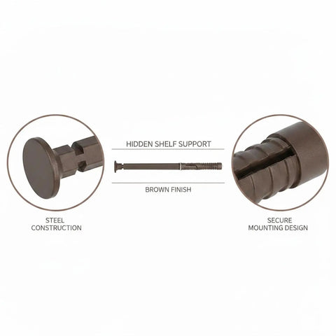Slim 0.47 Inch Hidden Shelf Bracket Made From Cold Rolled Steel, Durable Wardrobe And Cabinet Shelving Support In Brown Finish detail view