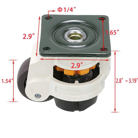 4 Pack Straight Up Heavy Duty Leveling Caster Wheels Featuring Retractable Nbr Pads and Swivel Ball Bearings, 2.9" plate