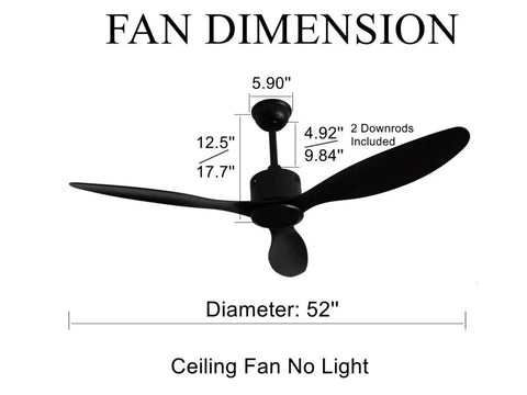 52 Inch No Light Ceiling Fan With Remote Control Low Profile White Finish 3 Blades Modern DC Motor Energy Efficient