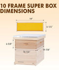 10 Frame Langstroth Beehive Super Box With Frames And Waxed Foundations Cedar Wood Beekeeping Kit dimensions illustration