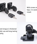 Gotta Keep Your Drawers Locked Down Tight With These Heavy Duty Three Pack Cabinet Locks Featuring Quick Folding Keys For Snappy Setups And Rock Solid Security On Dressers File Boxes And Doors In Black, showing three locks and keys.