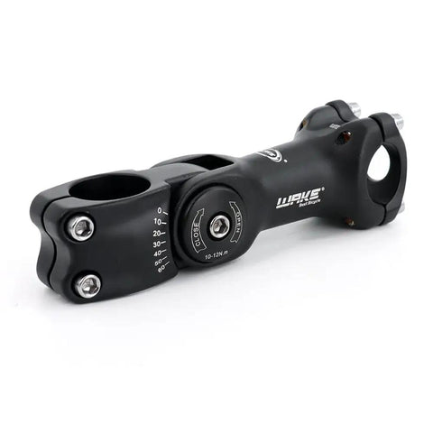 Adjustable 25.4mm Bike Stem 110mm, 0-60 Degree Tilt, CNC 6061 Aluminum MTB Stem for Mountain Bikes, side view detailing tilt settings.