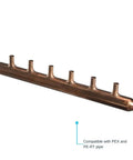 Six Port Open Crimp Copper Multi Port Tee for PEX and PE-RT Plumbing, 3/4 Inlet with 1/2 In Outlets shown on white background