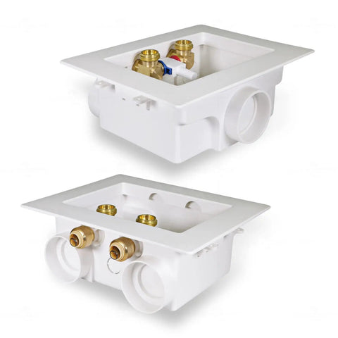 Washing Machine Outlet Box Dual Drain With One-Half Inch Push-Fit Valves ABS One-Piece Washer Box Leak-Proof Design