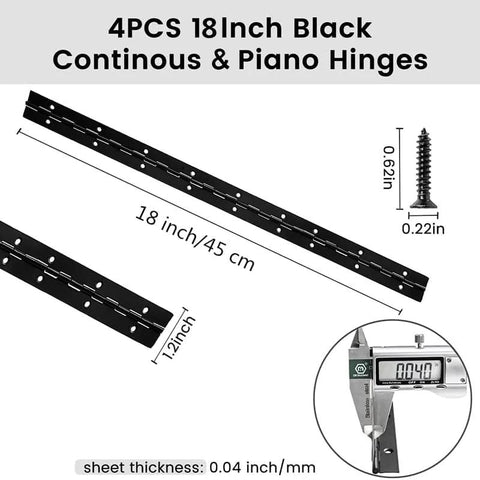 Two Pack Heavy Duty Piano Hinges 18 Inch Black Stainless Steel Continuous Hinges With 0.05 Inch Thickness And 1.2 Inch Open Width