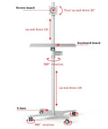 Heavy Duty Floor Standing Monitor Stand With Slick Rolling Wheels And Fold Away Keyboard Tray Fits 10 To 34 Inch Screens Ergonomic Riser side view with labeled features