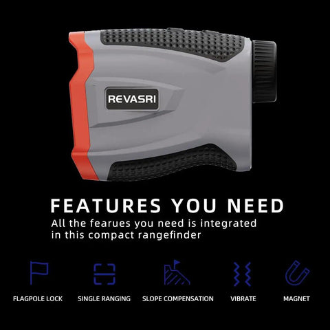 Golf Rangefinder With Slope, Magnetic Side Mount, Flag Lock Vibration, USB C Rechargeable device on black background