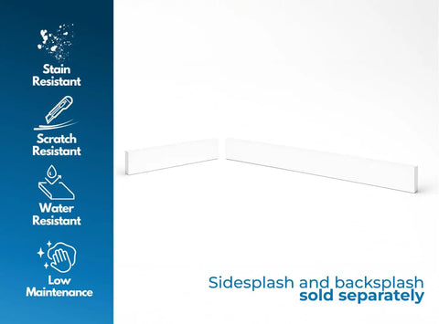 Super White Engineered Marble Bathroom Vanity Sink Backsplash Sidesplash 4X22 Inch Straight Up Splash Guard Countertop Edge Protector Clean Modern Surface Easy Peasy Install Zero Hassle Home Upgrade