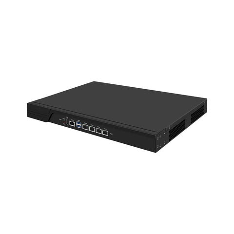 ROCK SOLID FIREWALL ROUTER PC BUILT TOUGH FOR SECURE NETWORK INFRASTRUCTURES FEATURING THE COMPACT N150 CHIPSET in black with multiple ports.