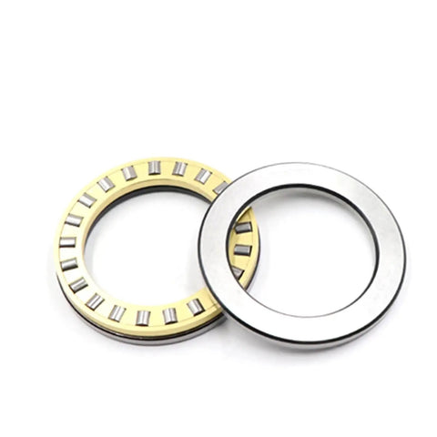 Plain Thrust Cylindrical Roller Bearing With Two Washers Featuring Abec Seven Precision And Rustproof Waterproof Coating For Heavy Machinery And Forklifts - Close-up of bearing and washers.
