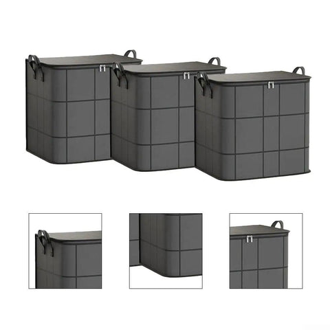 Heavy Duty Nonwoven Storage Bins Three Pack With Sturdy Handles spacious black organizers perfect for king size quilts.