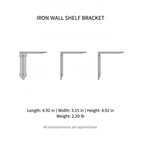 Diagram showing dimensions of Sturdy Matte Black Iron Floating Shelf Bracket For Industrial Rustic Wall Decor Heavy Duty Shelf Support