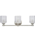 Three Light Metal Bathroom Vanity Wall Light Fixture, 24 Inch Wide, Brushed Nickel Finish With Clear Glass Shades