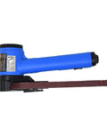 Side view of Air Pneumatic Belt Sander With 17,000 RPM Free Speed And Half Inch By Eighteen Inch Belt Includes 80 100 120 Sandpaper Built In Air Regulator