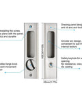 6.3 Inch Silver Invisible Recessed Handle Latch With Keys For Interior Pocket Door Lock And Sliding Barn Door Lock Zinc Alloy Electroplated Brushed Nickel Finish Anti Corrosion Dust And Oil Resistant Chamfered Edge Left Or Right US Standard Doors, diagram showing dimensions and features