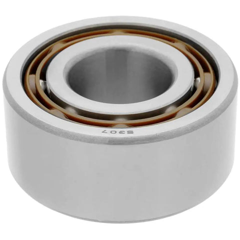 Precision Double Row Angular Contact Ball Bearings 2 Pack 5307 Open Design, close-up view, showing ball arrangement and metallic surface.
