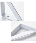 Top Tier Heavy Duty White L Shaped Wall Shelf Brackets, Thick Iron Angle Supports For Hanging Books And Home Decor, Rust Resistant Spray Finish, Built Like A Tank To Level Up Your Storage Game close-up of thick white iron construction