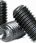 Knurled Cup Point Set Screw 10-32 Fine Thread Three Sixteenth Inch Length Alloy Steel Black Oxide Hex Socket Headless Allen Key Compatible Pack Of 100 For Precise Locking And Vibration Control in close-up view.