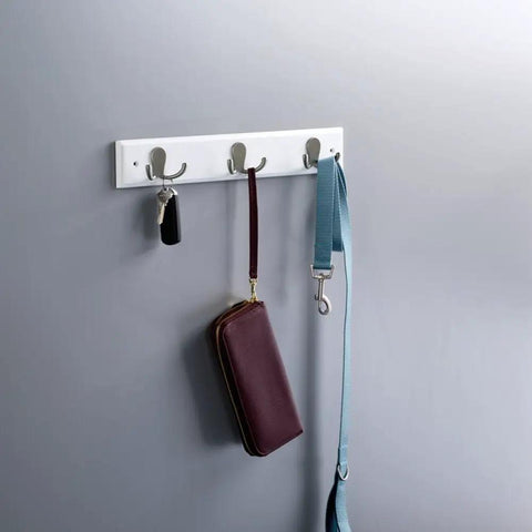 16 Inch Wall Mount Coat Rack With Three Hooks In White And Satin Nickel Finish Perfect For Hats Coats Towels Purses And Bags