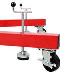 Close-up of Heavy Duty Folding Engine Stand With Geared 360 Degree Rotating Head And Adjustable Mounting Arms mobile caster wheels and clamp.