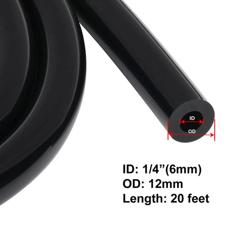 Silicone Vacuum Hose 6mm ID 12mm OD 20 Feet Black Heavy Wall Flexible Tubing For Vacuum Lines FDA Compliant No Smell Non Toxic Eco Friendly 130 PSI Max Pressure