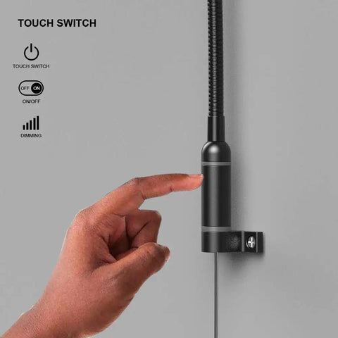 Wall Mounted Reading Light With Touch Dimmer LED 3W Warm White 3000K Black Metal Gooseneck Adjustable Arm On Off Dimming Switch