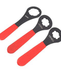 Heavy Duty Drop Forged Carbon Steel O Type Collet Wrench For ER16 ER20 ER25 ER32 Nuts, three spanners with red handles.
