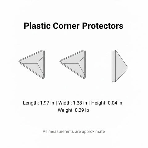 Diagram of Beefy Corner Protectors for Shipping and Handling, Edge Guards for Glass and Stone Slabs, dimensions listed.