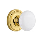 Old School Classic Rosette White Porcelain Round Door Knob For Interior Doors with polished brass rosette
