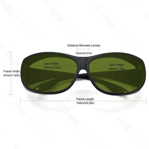 Pro Grade Multi Wavelength Laser Safety Glasses For 190-450 Nm And 800-1100 Nm, OD 4 Plus At 440-460 Nm, OD 8 Plus At 800-1100 Nm, OD 1 Plus At 630-660 Nm, 65 Percent Visible Light Transmission, EN207 Certified Frame Style 4