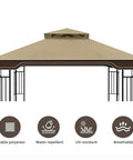 Front view of 10x12 Regency II Gazebo Canopy Replacement for Model LGZ798PST Tough As Nails Heavy Duty Ripstop Waterproof UV Protective Top Cover in Khaki.
