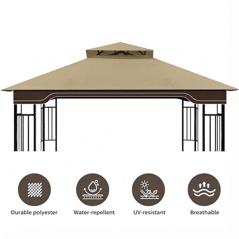 Front view of 10x12 Regency II Gazebo Canopy Replacement for Model LGZ798PST Tough As Nails Heavy Duty Ripstop Waterproof UV Protective Top Cover in Khaki.