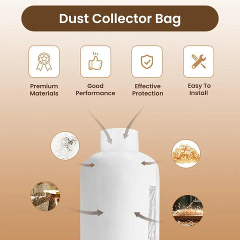 Dust Collection Bag For Planers And 4 Inch Woodworking Machines 30 Micron Filter with premium materials and performance icons