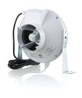 Centrifugal Inline Duct Fan VK 100 4 Inch Plastic Casing Up To 162 CFM side view with brackets and power cord