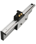 Heavy Duty Aluminum Alloy Miter Gauge Extension Rail With Slick T Track Slide Brackets And Quick Adjust Flip Stop Fence Connector For Table Saw Shop Setup, close-up