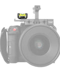 Low Profile Camera Bubble Level For Cages Rigs And Tripods With Anti Twist Pin And One Quarter Twenty Or Three Eighths Sixteen Mount on camera