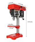 8 Inch Benchtop Drill Press With Laser Guide And Led Light 5 Speed Settings 620 To 3100 Rpm Variable Control side view with dimensions.