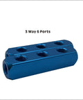 2 Pack One Quarter Inch 3 Way 6 Port Hose Inline Manifold Block Splitter For Pneumatic Air Systems, Blue Aluminum