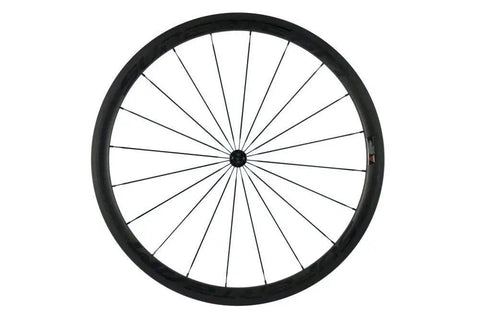 Carbon Fiber Road Bike Wheelset 700c Clincher With 38mm Depth And 23mm Wide Rim shown in side view