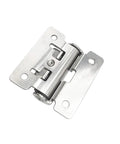 Close-up of a silver torque-damping concealed 90° cabinet hinge, soft-close, 2-piece set