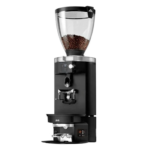 Gen 5 Automatic Espresso Coffee Tamper Built To Nail That Perfect Pull For Mahlkonig E80 Grinders With Adjustable Pressure And Precision Dialing For Straight Up Flawless Puck Prep In White on an espresso grinder machine.