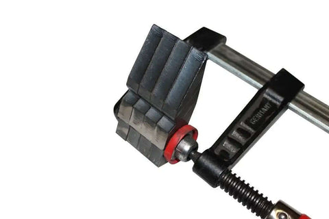 Close-up of Hemming Dies Kit for 12 and 20 Ton Finger Brakes, 32 pieces forming an 8 inch die, unassembled and unwelded, made in the USA.