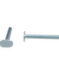 Two One Quarter Inch By Twenty Threads T Slot Bolts for DIY T Track Hardware and Woodworking Fixtures, side and top view, galvanized steel.