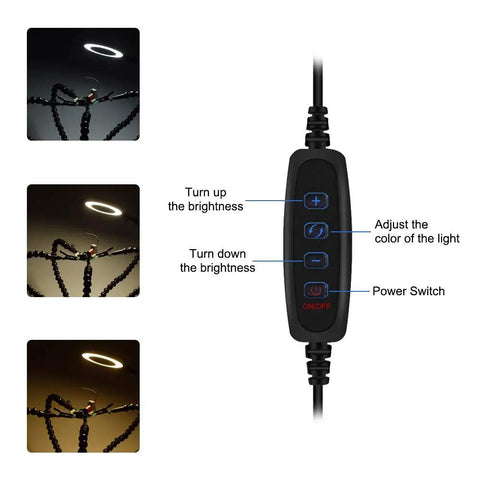 Control panel and brightness settings for Five Flexible Soldering Helping Hands with 3x Magnifying Glasses